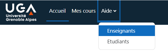 Image du bandeau du haut montrant l'accès au tutoriels Moodle